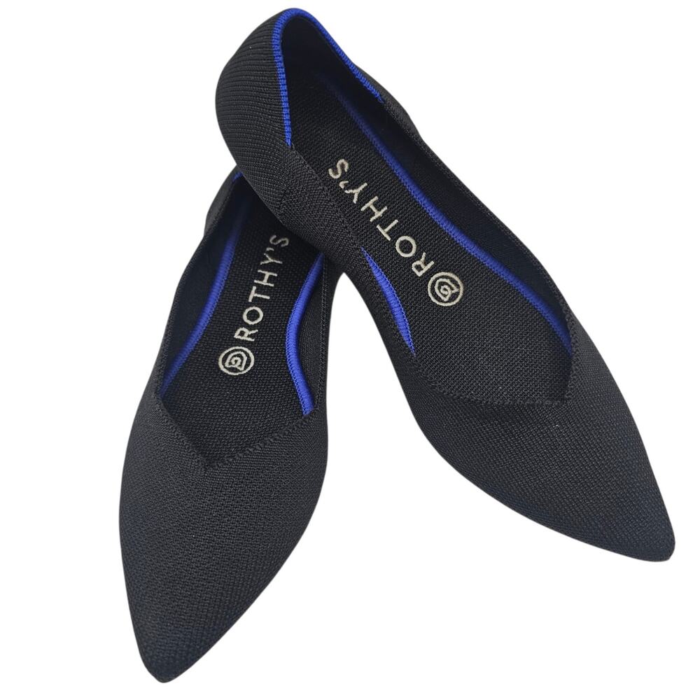 Rothy’s The Point Flats in Classic Black with Iconic Blue Halo Trim 7.5 *READ*